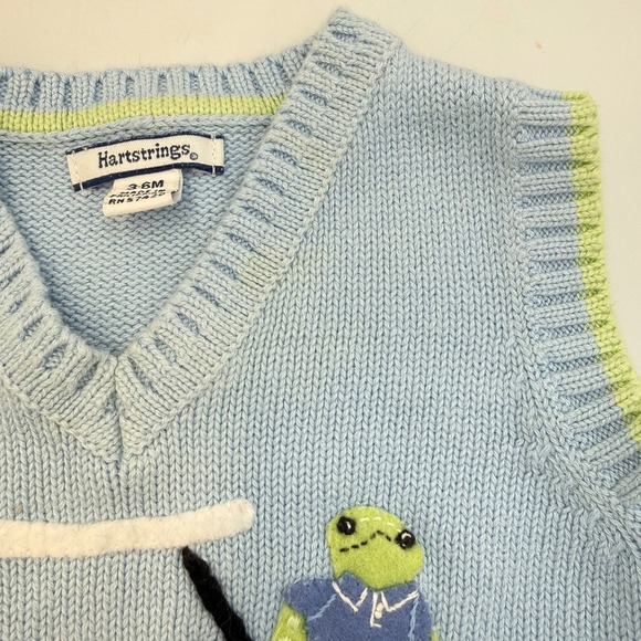 Hartstrings Frog Golf Cart Sweater Vest 3-6M • Blue Knit Cotton Preppy Golf Baby - Picture 4 of 9